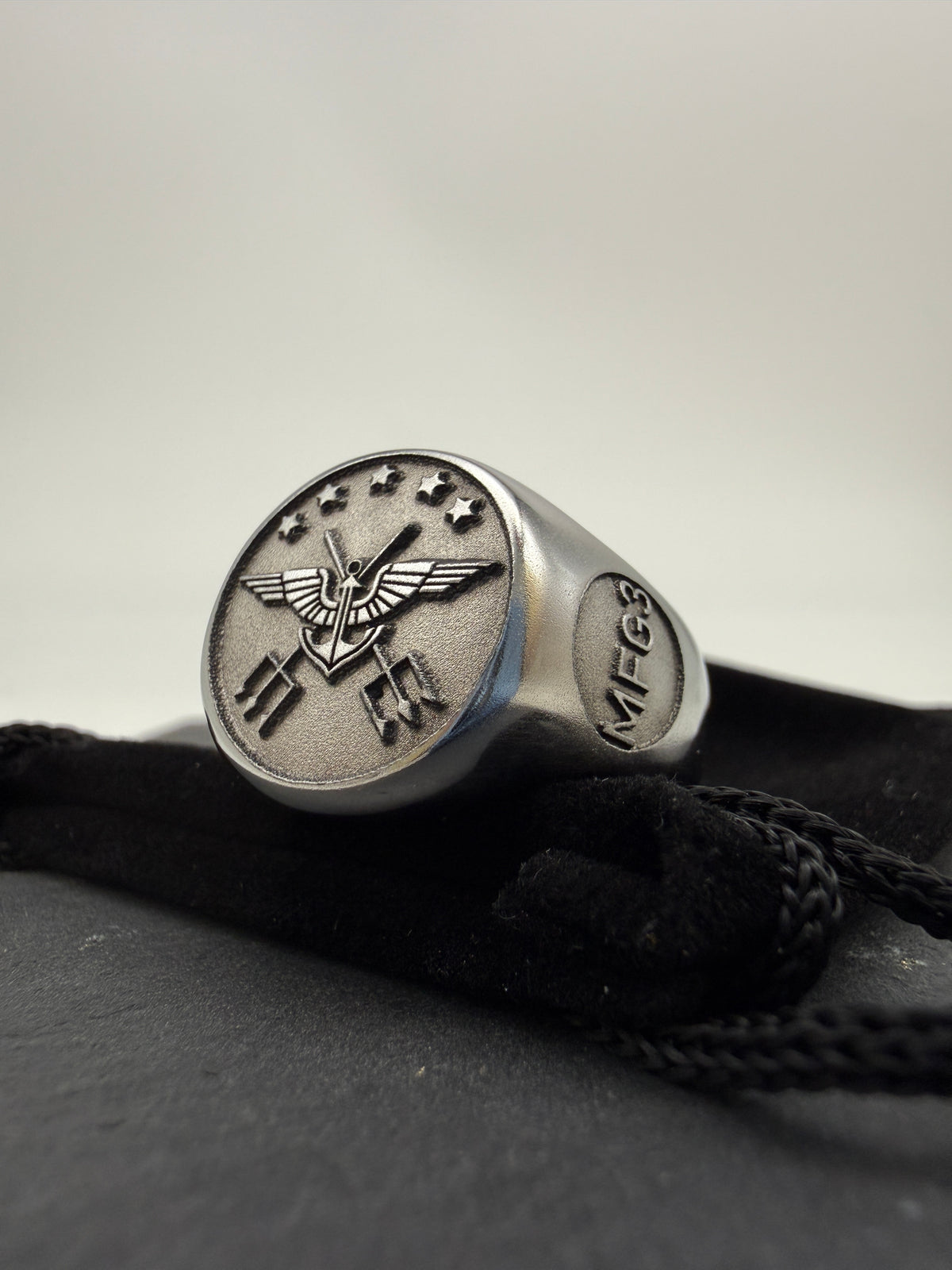 Personalized stainless steel military signet ring