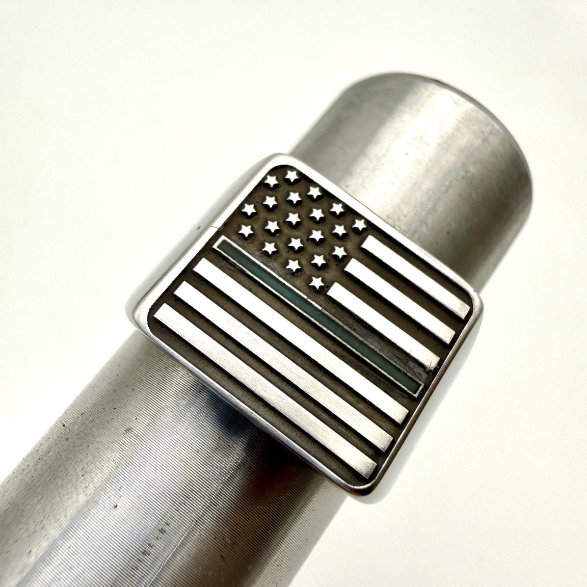 Thin Blue Line American flag stainless steel signet ring